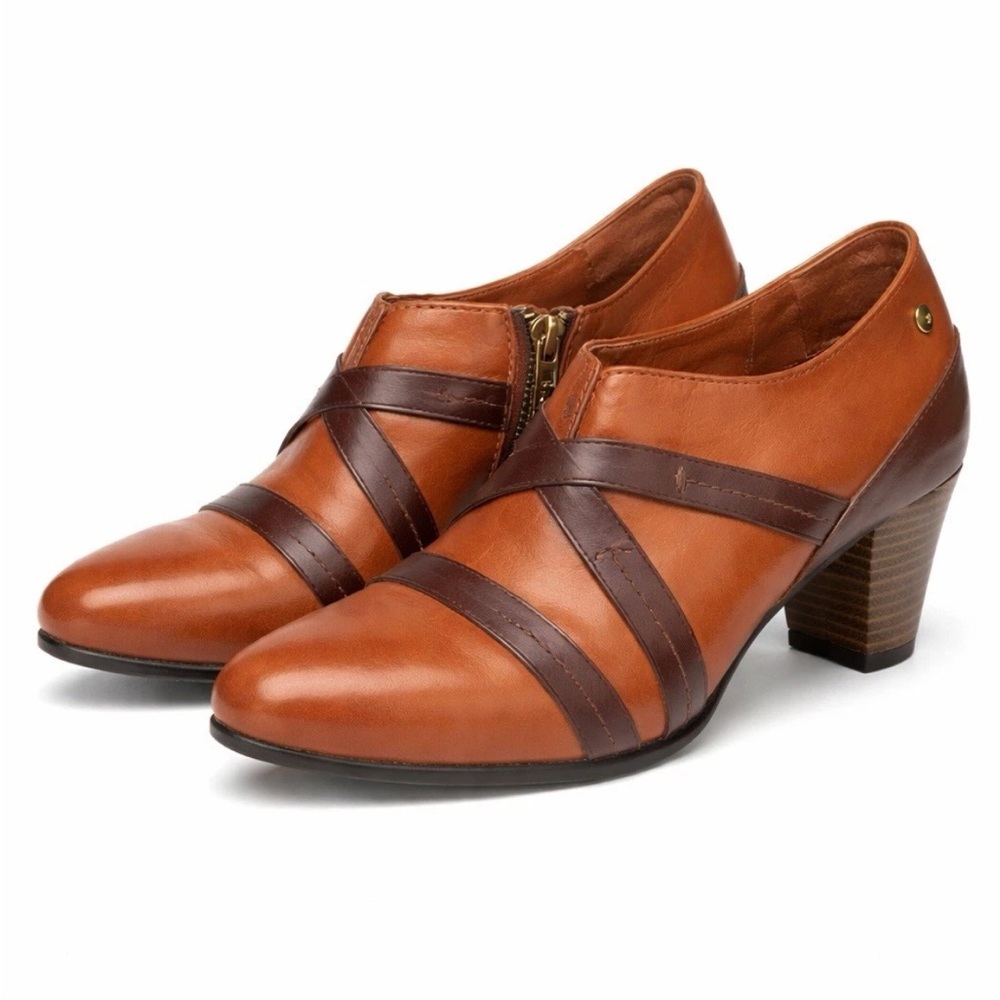 Pikolinos Brown Leather Heels Size 39 Comfort Block Heel